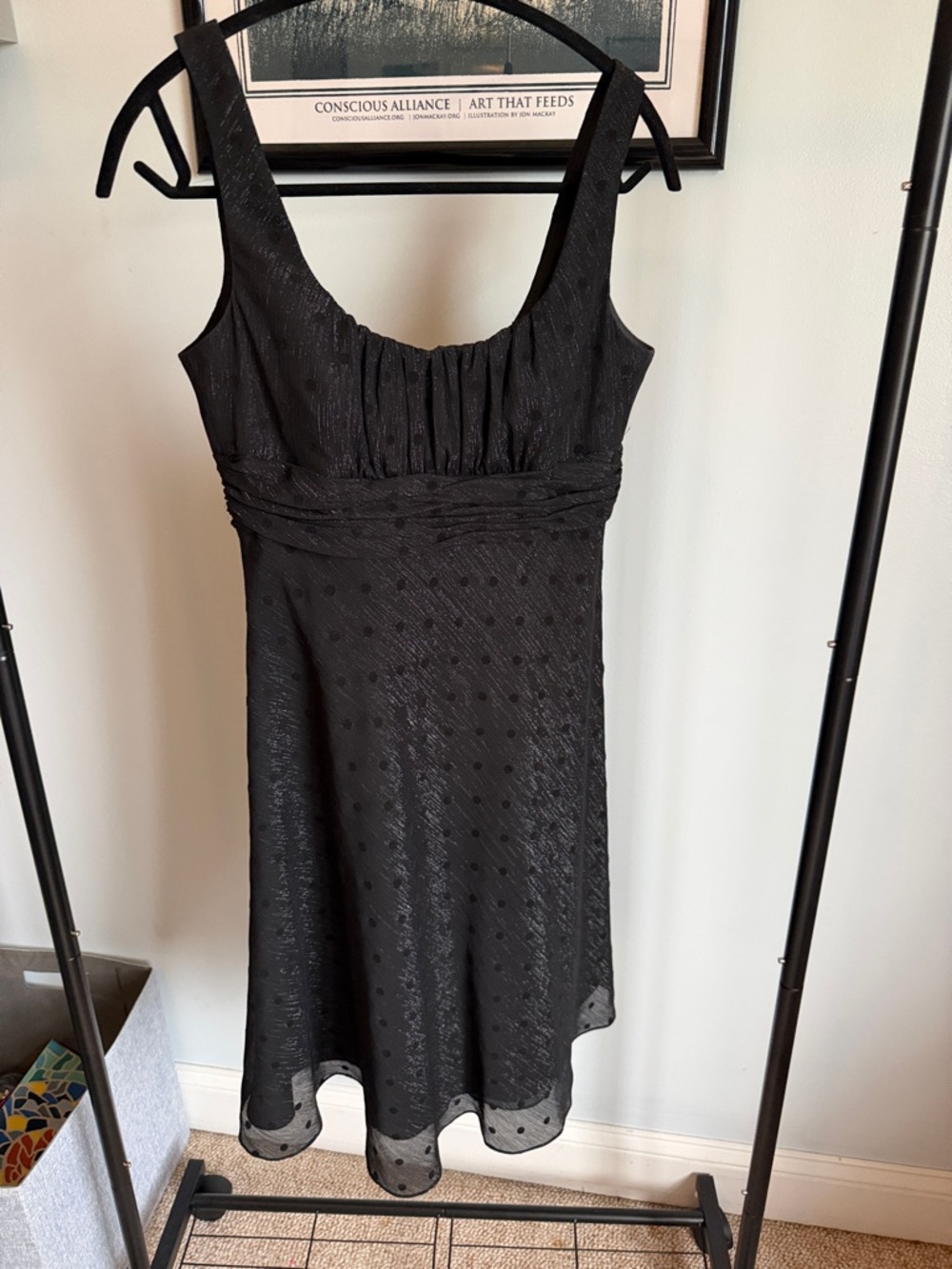 Evan Picone Black Sleeveless Midi Dress with Textured Dot Overlay